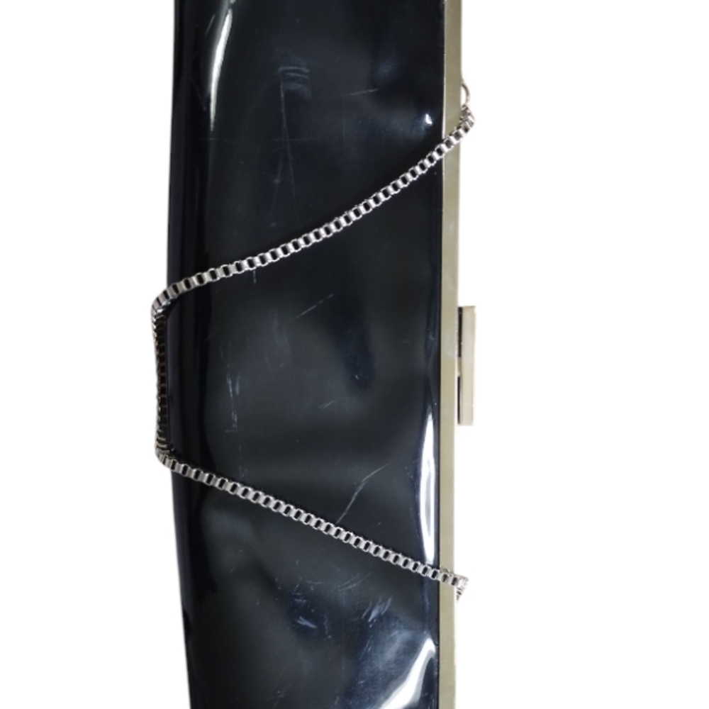 Chic Black Clutch with Silver Chain